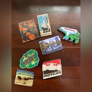 Set Of 7 Travel Souvenir Magnets- Indy Car, Yellowstone, Hawaii & More